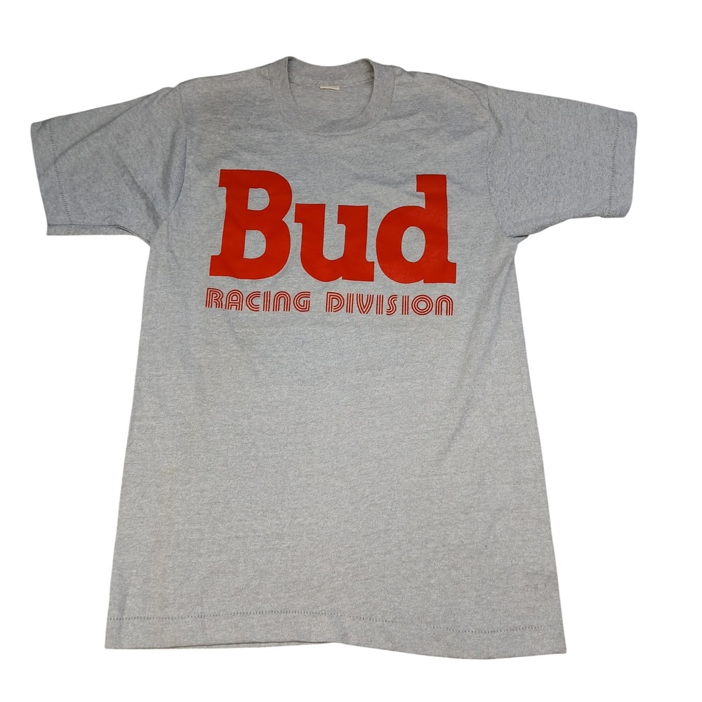 Vintage Bud Racing Division T-Shirt Gray Single Stitch Budweiser Mens Small